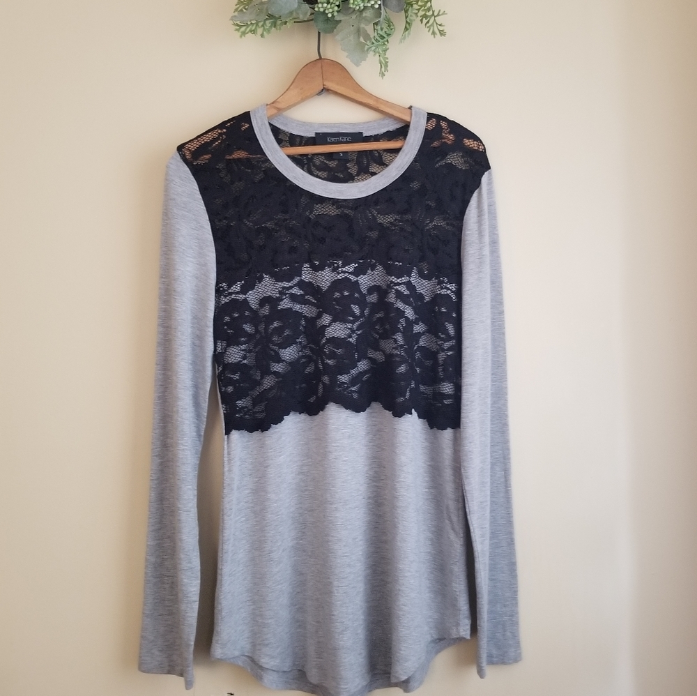 Karen Kane Lace Embellished Soft Knit Top Sz S
